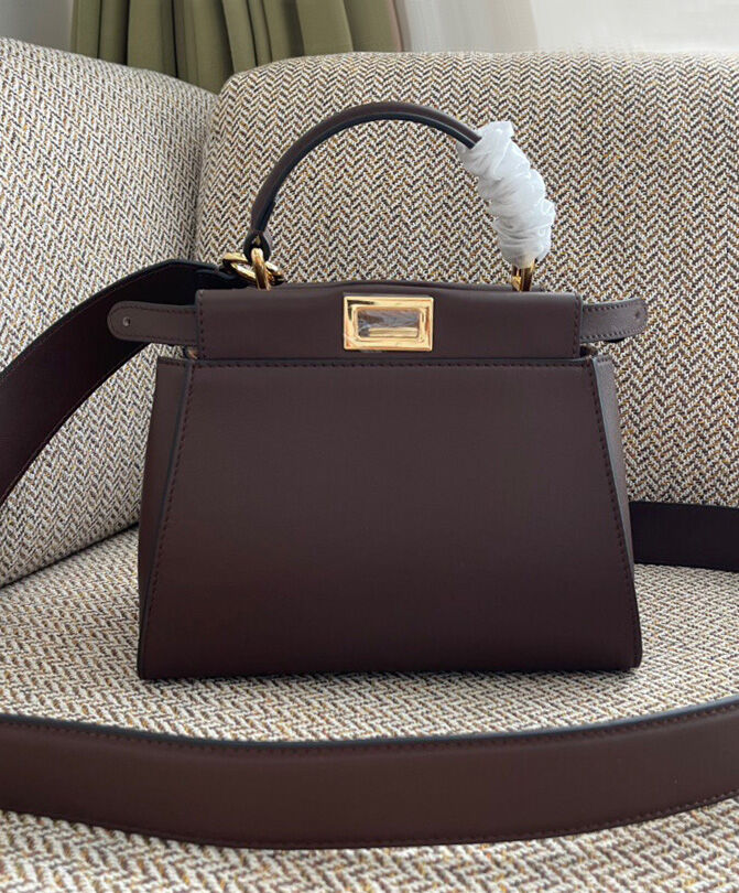 Fendi Peekaboo Iconic Leather Mini Bag 8BN244 Dark Coffee